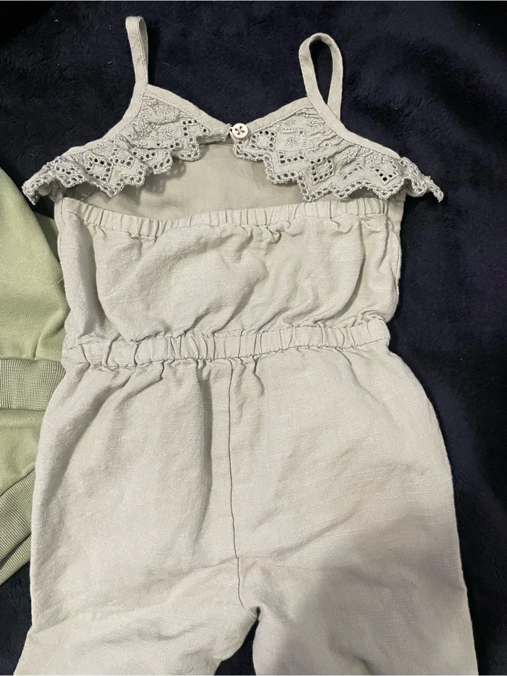 Rachel Zoe Light Sage Lace Romper. Matched with Sage green bow sweater